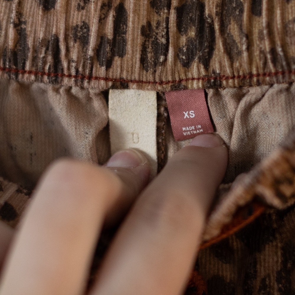 Pilcro The Cottage Pant Small Brown Pull On Corduroy Leopard Print Elastic Waist - Picture 4 of 6